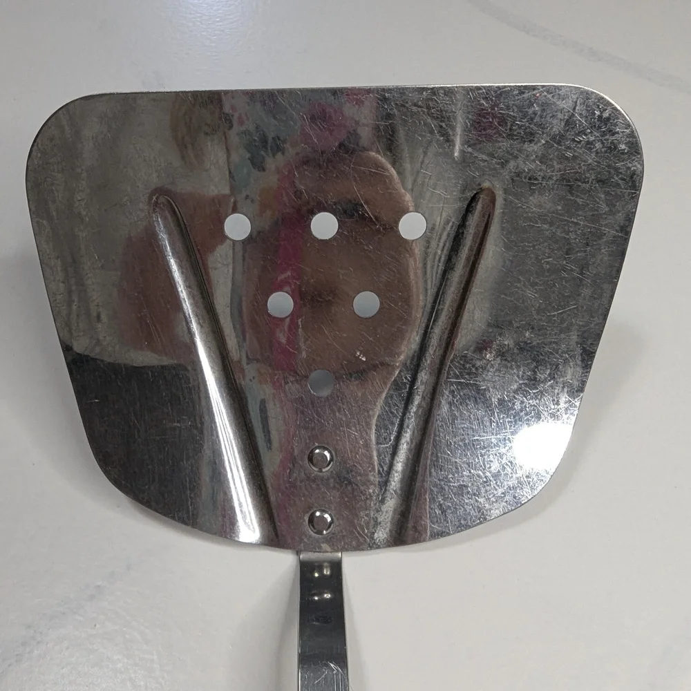 Vintage Stainless USA Wide Slotted Spatula Turner Unique Curved Shape